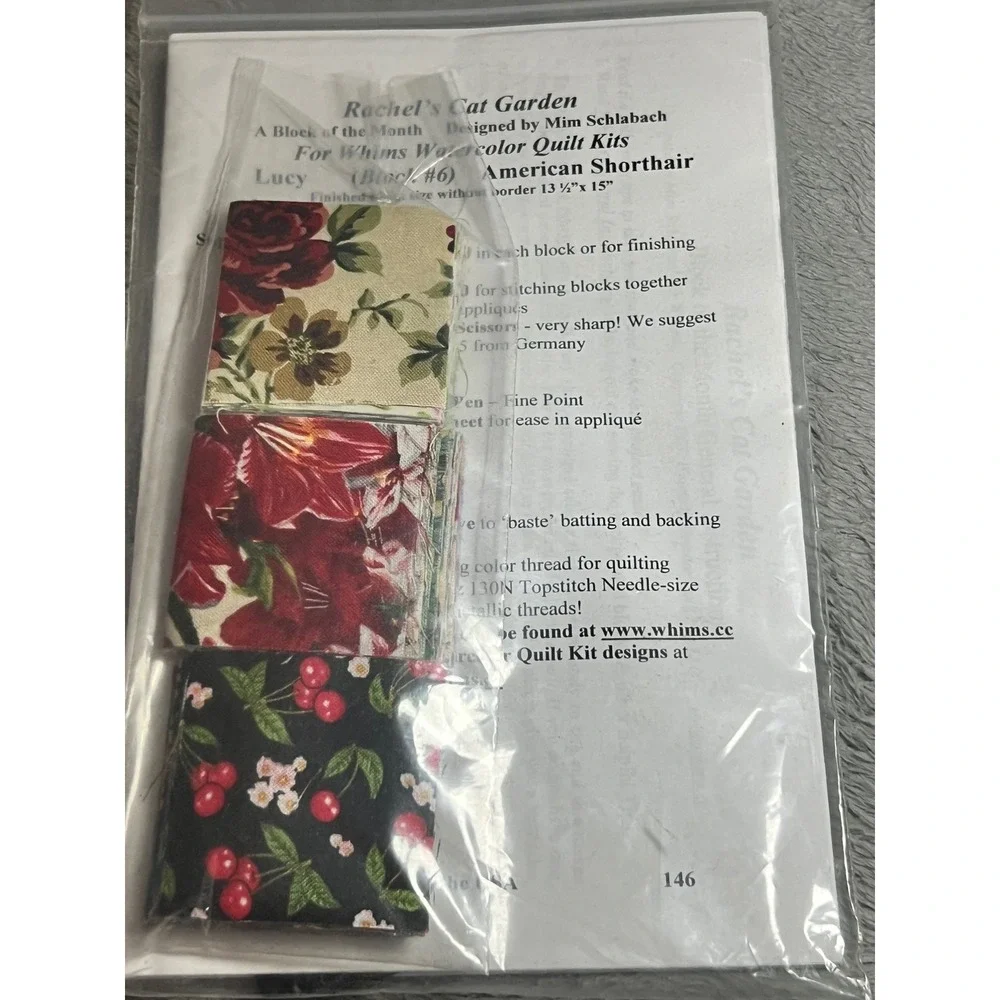 Whims Watercolor Quilt Kit Lucy American Shorthair Cat Block 6 Rachel's Garden